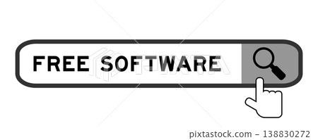 Search banner in word free software with hand over magnifier icon on white background Search banner in word free software with hand over magnifier icon on white background 138830272