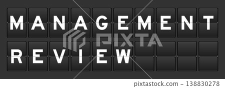 Black color analog flip board with word management review on gray background Black color analog flip board with word management review on gray background 138830278
