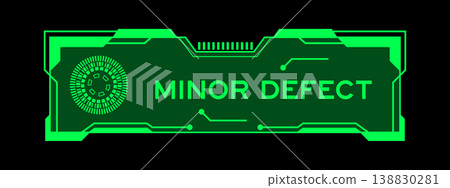 Green color of futuristic hud banner that have word minor defect on user interface screen on black background Green color of futuristic hud banner that have word minor defect on user interface screen on black background 138830281