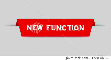Red color inserted label with word new function on gray background 138830282