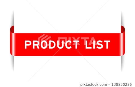 Red color inserted label banner with word product list on white background 138830286