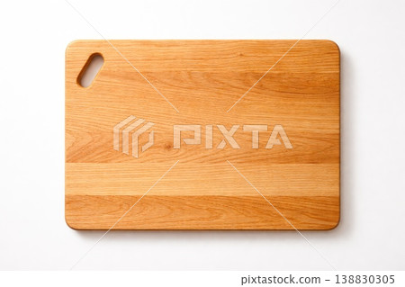 Rectangular wooden cutting board top view isolated kitchen cooking background 138830305