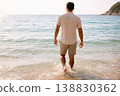 Man Walking into Sea Water at Sunny Beach Vacation 138830362