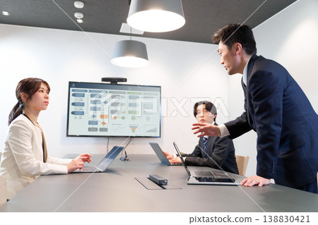 Young and mid-career employees holding a meeting in the conference room Young and mid-career employees holding a meeting in the conference room 138830421