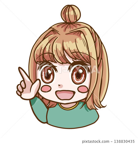 一幅色彩鮮豔的插圖，描繪了一個膚色偏暖（春季型）的女孩，她正指向右上角。 138830435