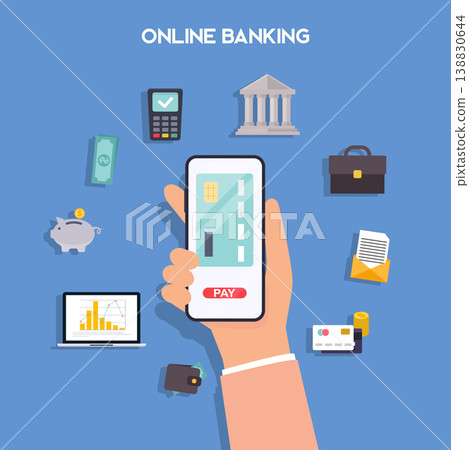Mobile payment and mobile banking concept. Hands holding phones with differed type of payment. Internet banking, online purchasing and transaction, electronic funds transfers. Mobile payment and mobile banking concept. Hands holding phones with differed type of payment. Internet banking, online purchasing and transaction, electronic funds transfers. 138830644