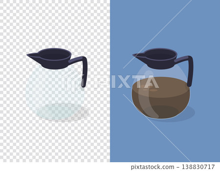 Coffee pot on transparent and blue background. Empty and full. Flat vector illustration. 138830717