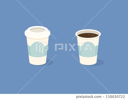 Paper Coffee Cups on blue background. Empty and full. Flat vector illustration. Paper Coffee Cups on blue background. Empty and full. Flat vector illustration. 138830722