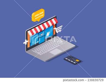Shopping Online. Isometric e-commerce, electronic business, payment, sales, infographic concept vector. Shopping Online. Isometric e-commerce, electronic business, payment, sales, infographic concept vector. 138830729