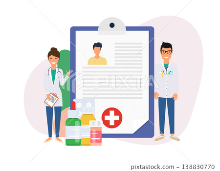 Patient card. Healthy diagnosis. Healthcare Flat Vector Concept with People. Patient card. Healthy diagnosis. Healthcare Flat Vector Concept with People. 138830770
