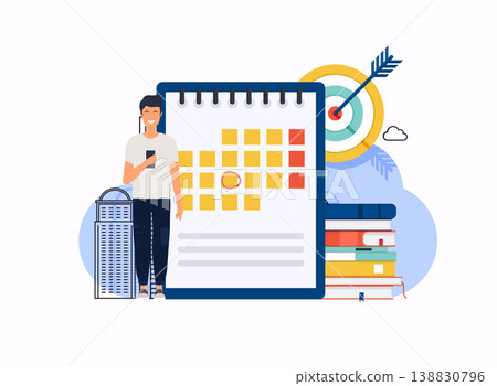 Businessman with a phone have a calendar plan. Can use for web banner, infographics, hero images. Flat design modern vector illustration concept. Businessman with a phone have a calendar plan. Can use for web banner, infographics, hero images. Flat design modern vector illustration concept. 138830796