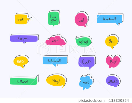 Colorful questions speech bubbles set in flat design with short messages. 138830834