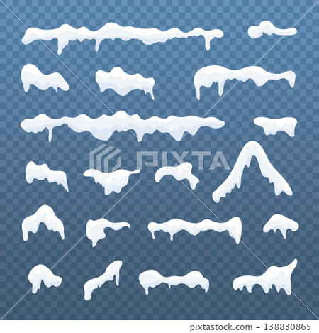 Snow caps, snowballs and snowdrifts set ob blue background. Winter decoration element. Snow caps, snowballs and snowdrifts set ob blue background. Winter decoration element. 138830865