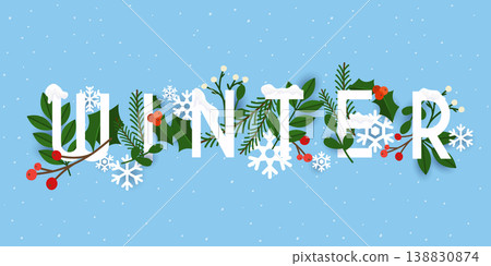 Winter. Leafs and snowflakes on the background. Flat design modern vector illustration concept. Winter. Leafs and snowflakes on the background. Flat design modern vector illustration concept. 138830874