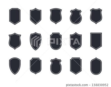 Shield blank emblems. Heraldic shields, security black labels. Knight award, medieval royal vintage badges isolated vector. 138830952