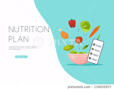 Healthy food and dieting concept. Plan your meal infographic with dish and cutlery. Flat design style modern vector illustration concept. Healthy food and dieting concept. Plan your meal infographic with dish and cutlery. Flat design style modern vector illustration concept. 138830957