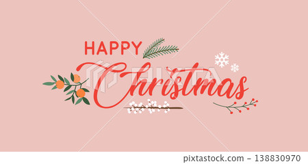 Hand drawn Happy Christmas typography poster. 138830970