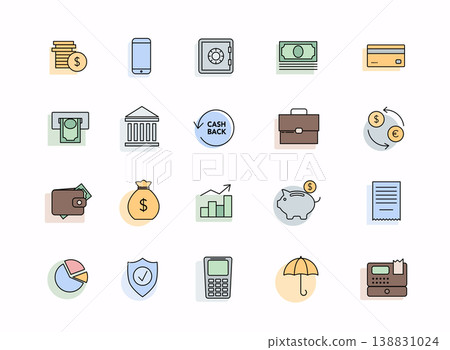 Set of money icons. Collection of high quality black outline logo for web site design and mobile apps. 138831024