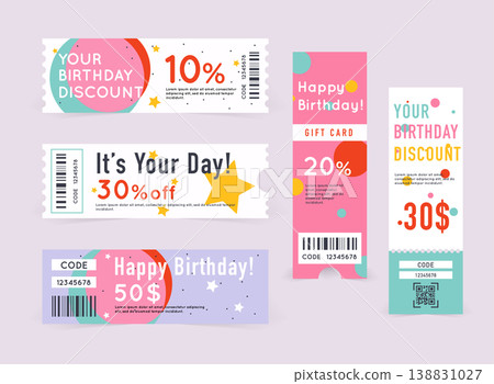 Gift card with coupon code. happy Birthday coupon illustration. Gift card with coupon code. happy Birthday coupon illustration. 138831027