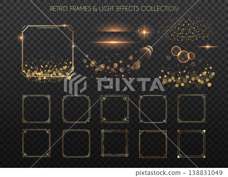 Retro frames and light effects collection. Copper lights effects. Sparkle and glitter. Vector illustration. Retro frames and light effects collection. Copper lights effects. Sparkle and glitter. Vector illustration. 138831049