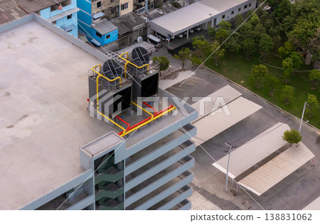 Cooling towers in data center building. 138831062