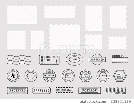 Set of postage stamps collection and post marks. Vector illustration. 138831129