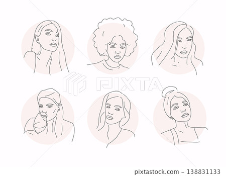 Woman face continuous line drawing. Abstract minimal woman portrait. Woman face continuous line drawing. Abstract minimal woman portrait. 138831133