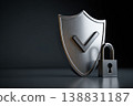 security concept with metal shield and lock 138831187