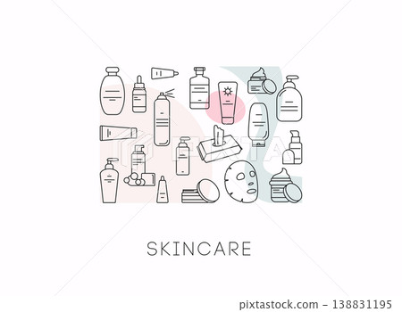 Skincare cosmetic line icon set. Vector illustration. Skincare cosmetic line icon set. Vector illustration. 138831195