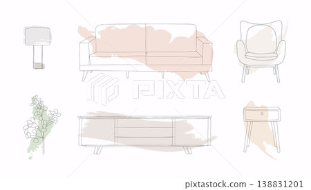 Elegant modern furniture and home interior decorations. 138831201