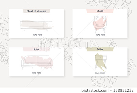 Elegant modern furniture and home interior decorations on a posters. Vector illustration. Elegant modern furniture and home interior decorations on a posters. Vector illustration. 138831232