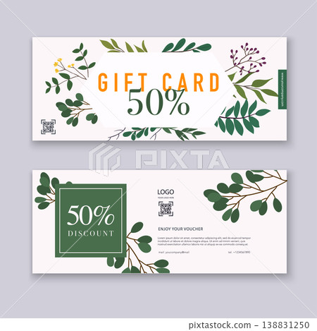 Voucher template with color gift box, certificate. Background design coupon, invitation, currency. Vector illustration. Voucher template with color gift box, certificate. Background design coupon, invitation, currency. Vector illustration. 138831250
