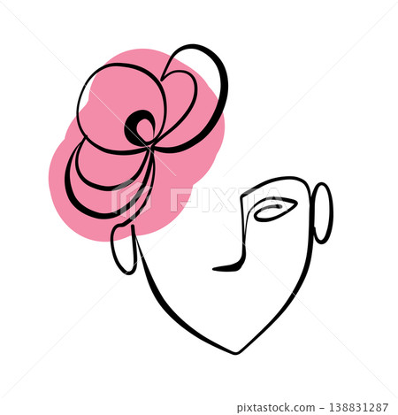 A line drawing of an abstract girl with flowers, drawn in one line. Minimalistic A line drawing of an abstract girl with flowers, drawn in one line. Minimalistic 138831287