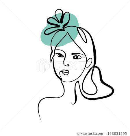 A line drawing of an abstract girl with flowers, drawn in one line. Minimalistic A line drawing of an abstract girl with flowers, drawn in one line. Minimalistic 138831295