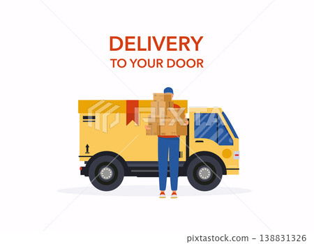 Delivery man and track. Flat design modern vector illustration concept. 138831326