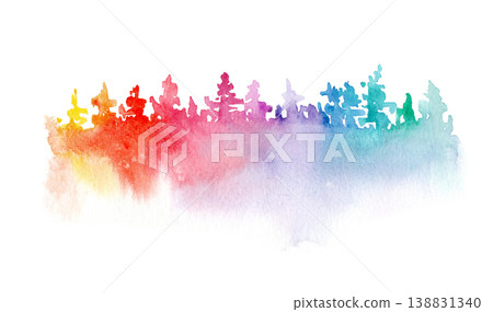 Watercolor painting of rainbow forest, hand drawn Watercolor painting of rainbow forest, hand drawn 138831340