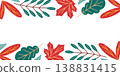 Autumn leaf border illustration with various seasonal foliage. Fall nature background for banner design, greeting card, invitation, flyer, poster. 138831415