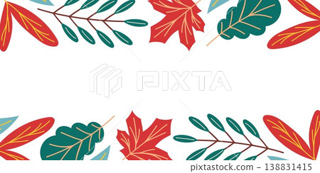 Autumn leaf border illustration with various seasonal foliage. Fall nature background for banner design, greeting card, invitation, flyer, poster. Autumn leaf border illustration with various seasonal foliage. Fall nature background for banner design, greeting card, invitation, flyer, poster. 138831415