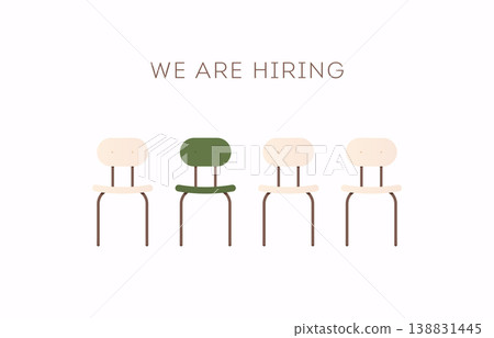 Job recruiting advertisement represented by 'WE ARE HIRING' text. Hiring recruitment design poster. Open vacancy design template. 138831445
