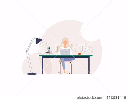 Young woman working on a computer. Freelance or studying concept. 138831446