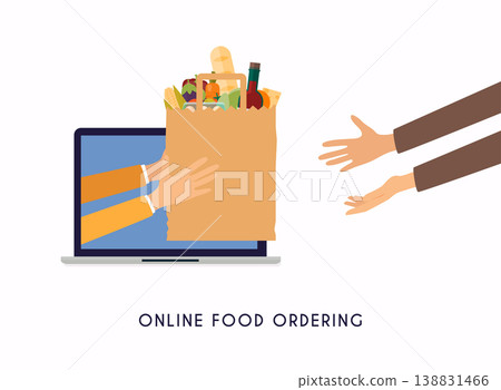 Colorful vector illustration concept for grocery delivery. Online ordering of food. Colorful vector illustration concept for grocery delivery. Online ordering of food. 138831466