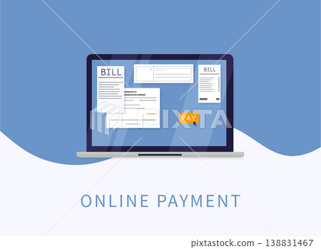 Pay bills tax online. Online digital invoices. Flat vector illustration. 138831467