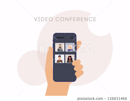 Teleconference web video conference. Call during coronavirus COVID-19 pandemic. Outbreak display on screen. Teleconference web video conference. Call during coronavirus COVID-19 pandemic. Outbreak display on screen. 138831468