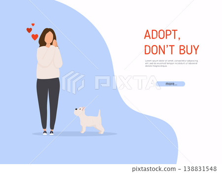 Woman adopting pet from animal shelter. Colorful vector illustration in flat style. Woman adopting pet from animal shelter. Colorful vector illustration in flat style. 138831548