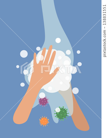 Washing hands with soap concept. Vector flat illustration. 138831551
