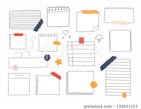 Hand draws stickers and note papers collection. Vector illustration. 138831553