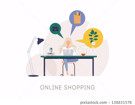 Young woman shop online using laptop. Vector Concept Marketing and Digital marketing. Young woman shop online using laptop. Vector Concept Marketing and Digital marketing. 138831576
