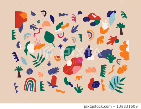 Big set of Hand drawn various colorful shapes and doodle objects. 138831609