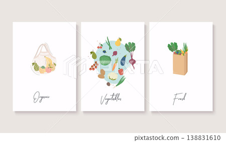 Organic food in bag. Healthy eating vector concept with flat fruits, vegetables and copyspace. Organic food in bag. Healthy eating vector concept with flat fruits, vegetables and copyspace. 138831610