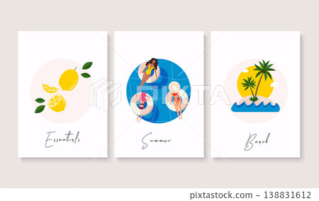 Summer banner set. Summer essentials. Vector illustration. Summer banner set. Summer essentials. Vector illustration. 138831612